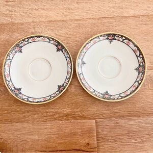 2 PCs Theodore‎ Haviland Limoge France Troy Pattern Saucers Pink Rose Mint